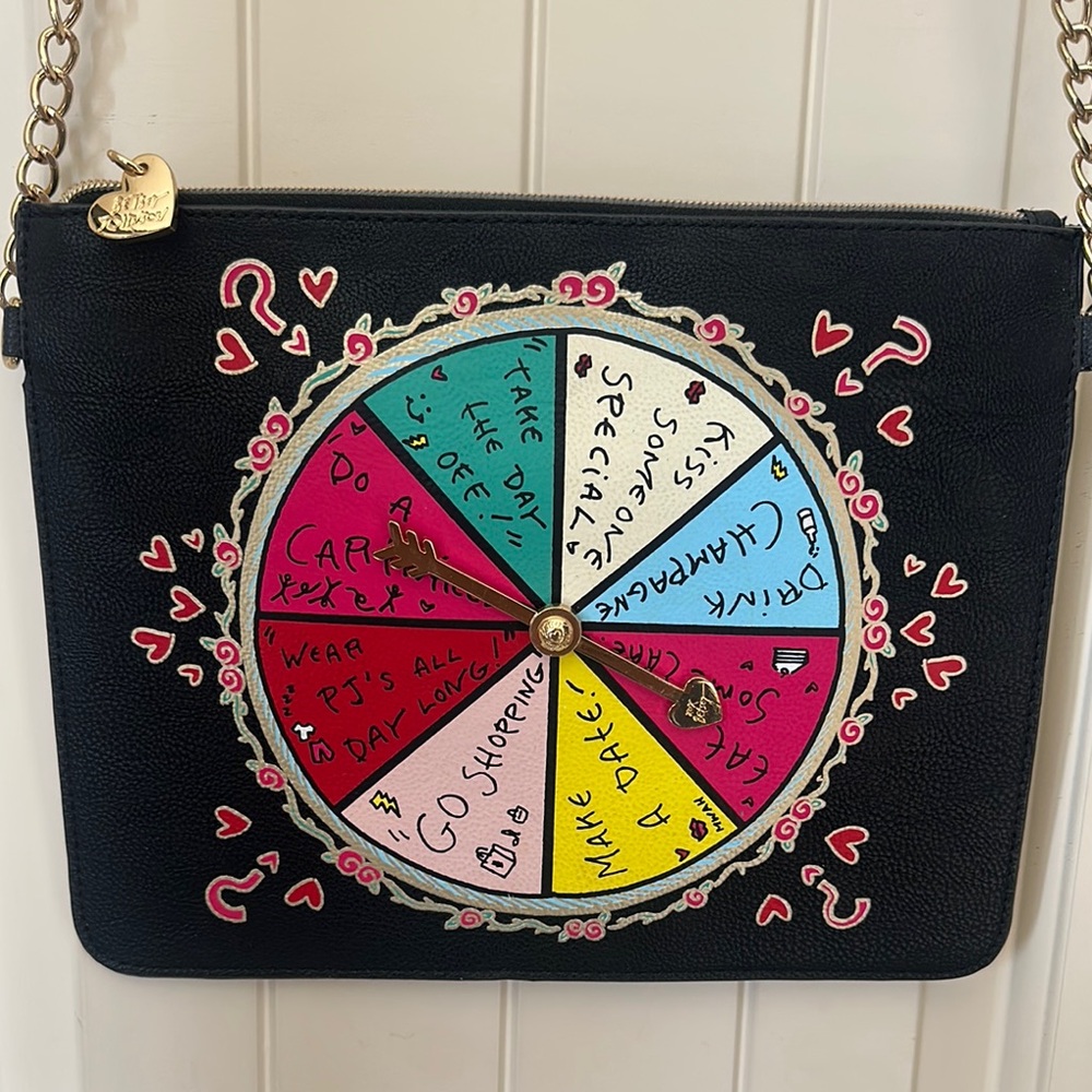 Betsy Johnson Black and Pink Crossbody Bag with Vibrant Design